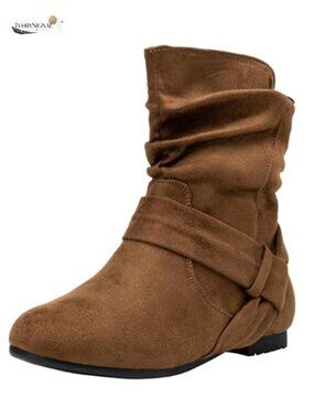 Faux Suede Slouch Ankle Boots Flat Low Heel Side Zip Womens Booties
